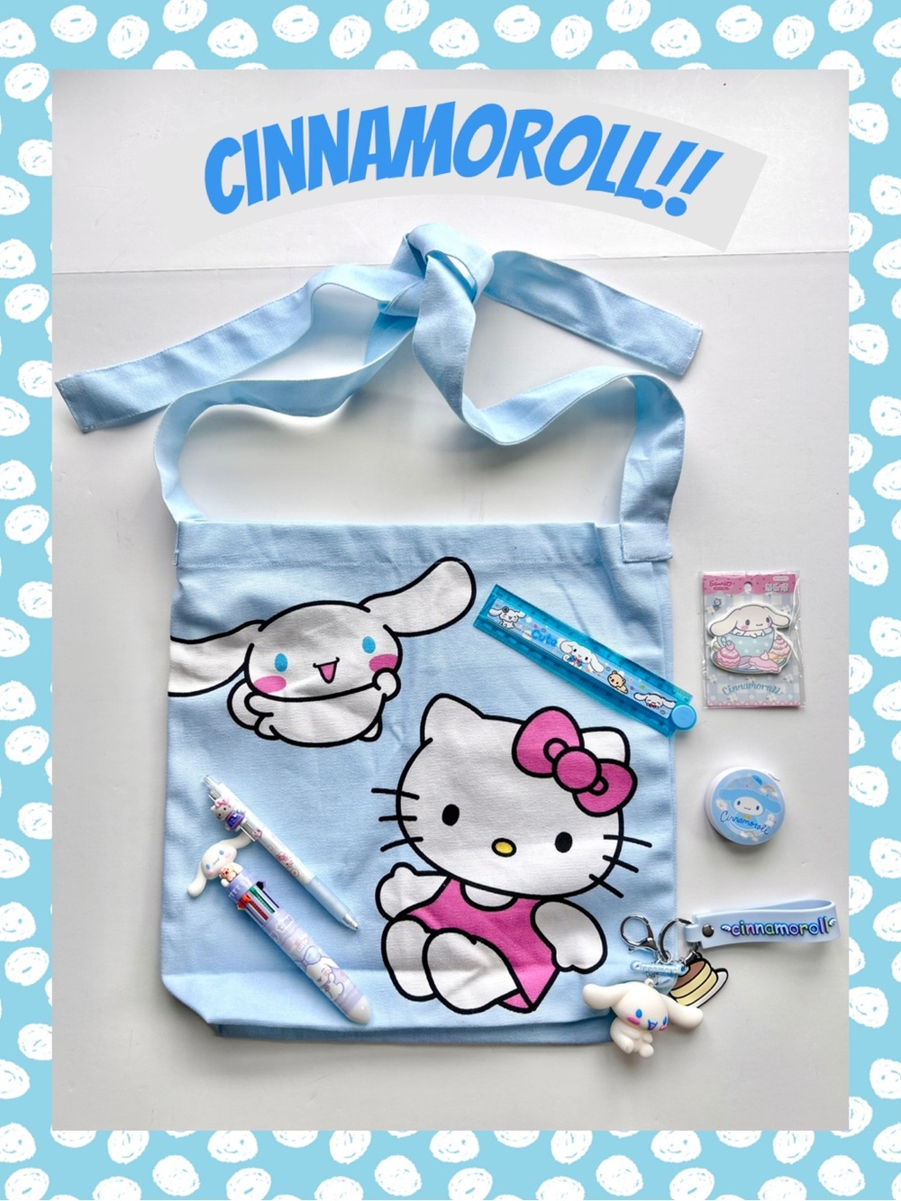🩵(CIN405) Cinnamoroll Adorable 7-Piece Tote Bag Bundle!